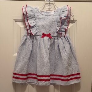 NWOT Starting Out Blue and Red Ruffled Dress
